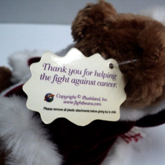 Christmas Bear Plush by Plushland Bean Bags for Fighting Cancer Holiday Vtg 8" L - Picture 6 of 7